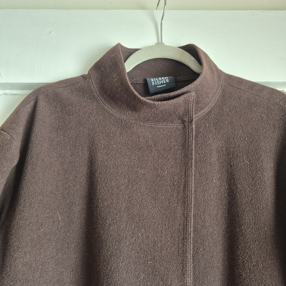 Eileen Fisher Dark Brown Mock Neck knee-length, relaxed fit wool coat, 1X - Picture 8 of 14